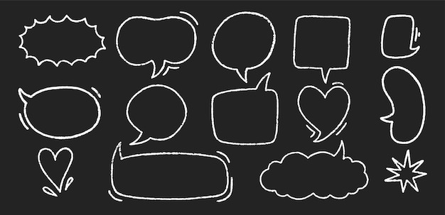 set of text boxes and speech bubbles with crayon or chalk texture