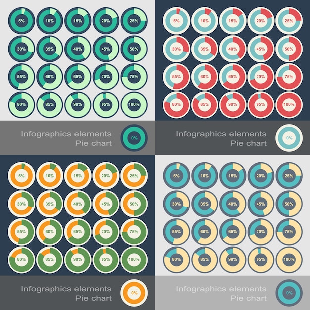 Set of the round segmented charts in flat style. Vector illustration