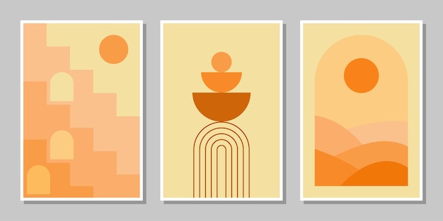 Set of three abstract stair posters mid century architecture boho art print wall decor