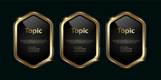 set of three golden multipurpose buttons with luxury stoked in vector template