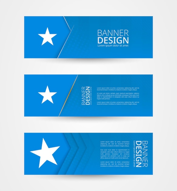set of three horizontal banners with flag of somalia web banner design template in color of somalia flag