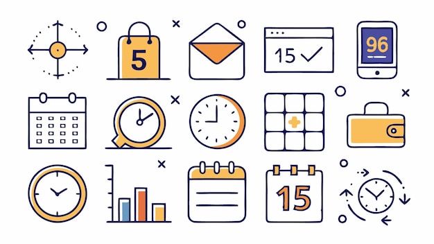 Set of Time and Date Icons Vector illustration