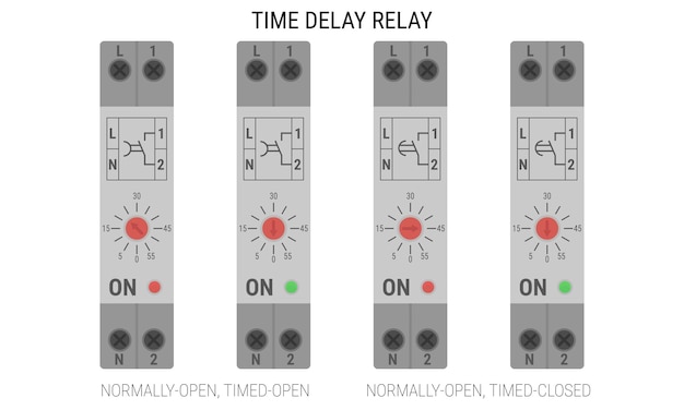 set of time delay relays for din rail mounting