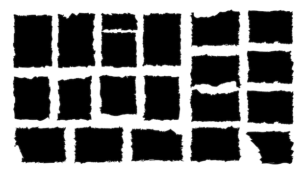 Set of torn paper frames Vector collage shape of black ripped papers silhouettes isolated on