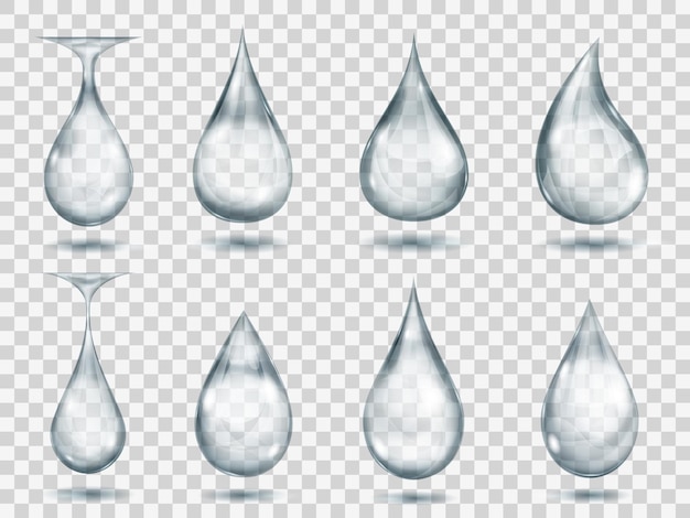 Set of transparent drops in gray colors.