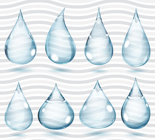 Set of transparent drops in pale blue colors