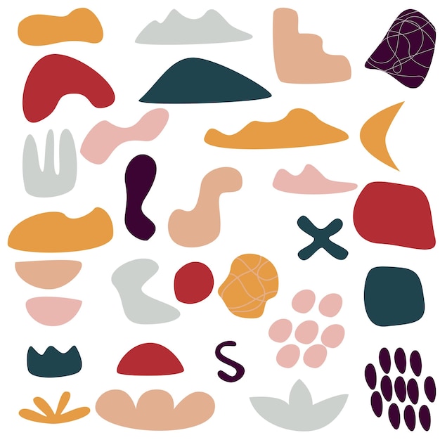 Set of trendy abstract shapes on isolated white background Big summer collection unusual organic shapes in boho art style Vector illustration eps 10
