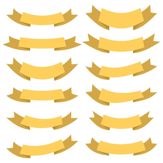 Set of twelve yellow ribbons and banners for web design Great design element isolated on white background Vector illustrationxA