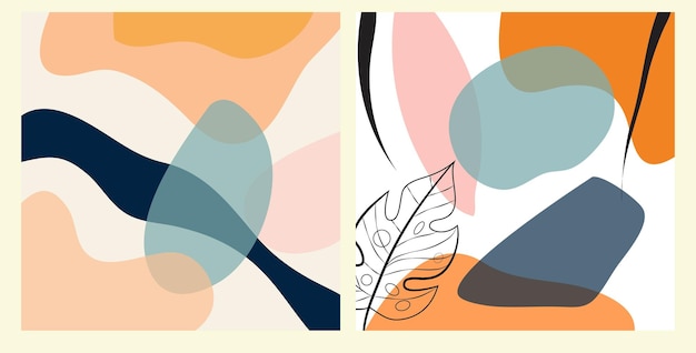 set of two abstract contemporary frame banner nature leaves for textile prints and background