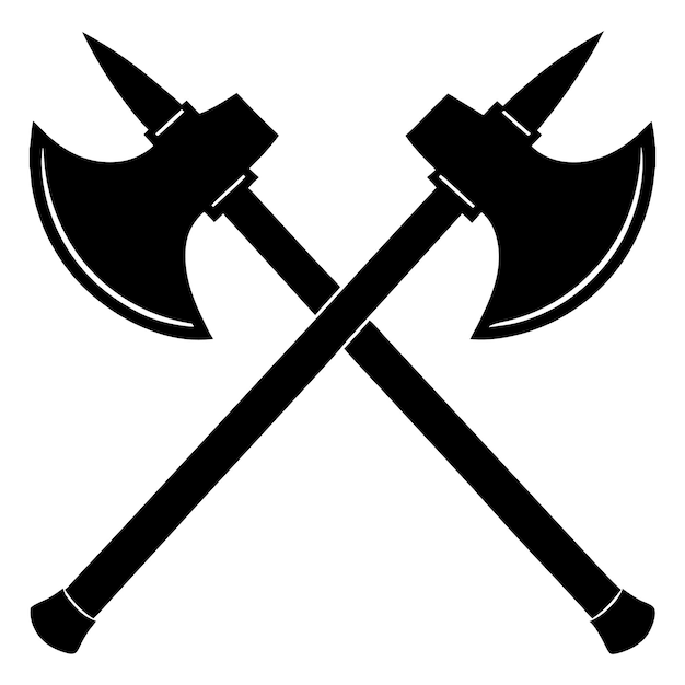 Set of two crossed medieval axe on a white background