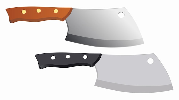 set of two Large sharp cleaver knife with wooden handle isolated on white background