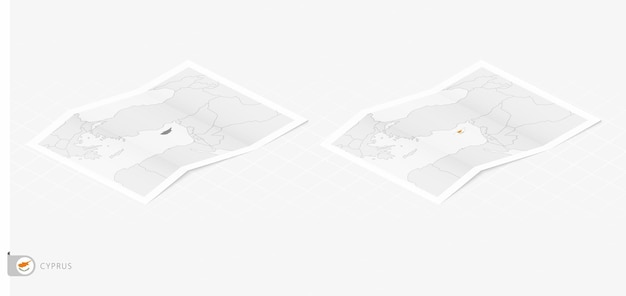 Set of two realistic map of Cyprus with shadow The flag and map of Cyprus in isometric style