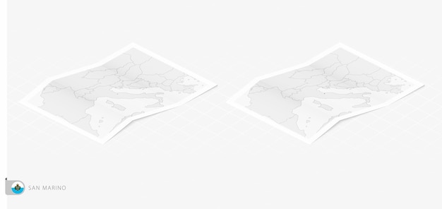 set of two realistic map of san marino with shadow the flag and map of san marino in isometric style