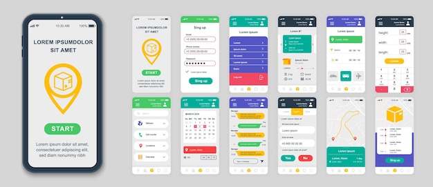 Set of UI UX GUI screens Delivery app flat design template for mobile apps responsive website
