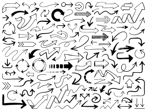 Set of vector arrows Hand drawn design elements different shapes