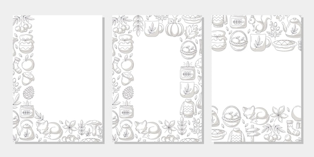 Set of vector autumn vertical a4 poster space for text Minimalist monochrome gray upper bottom
