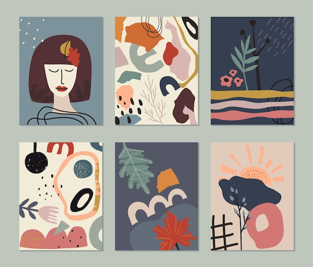 Set of vector colorful collage contemporary cards or posters