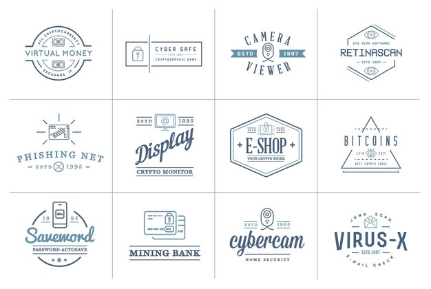 Set of Vector Cyber Security Identity Badges and Signs Can be used as Logotype