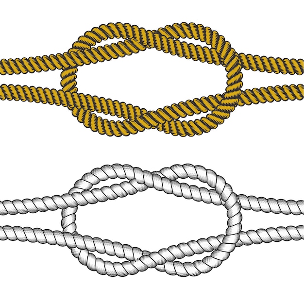 Set of vector elements Colorful and Grayscale ropes with knot