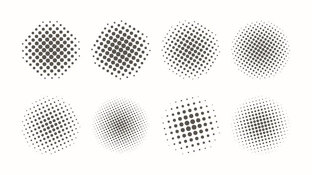 set of vector halftone dots background circle shape black and white for promotional design elements banners comics pop