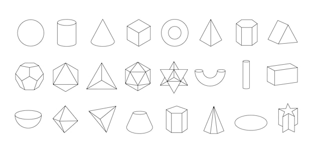 set of vector linear black geometric shapes mathematics of a geometric figure contour platonic solid