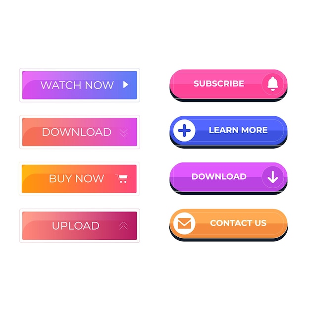 Set of vector modern trendy buttons Trendy colors on white background Read More learn more buy n