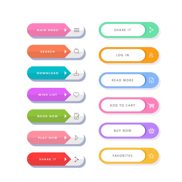 Set of vector modern trendy buttons Trendy colors on white background Read More learn more buy n