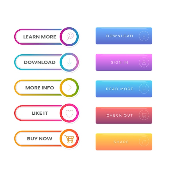 Set of vector modern trendy buttons Trendy colors on white background Read More learn more buy n