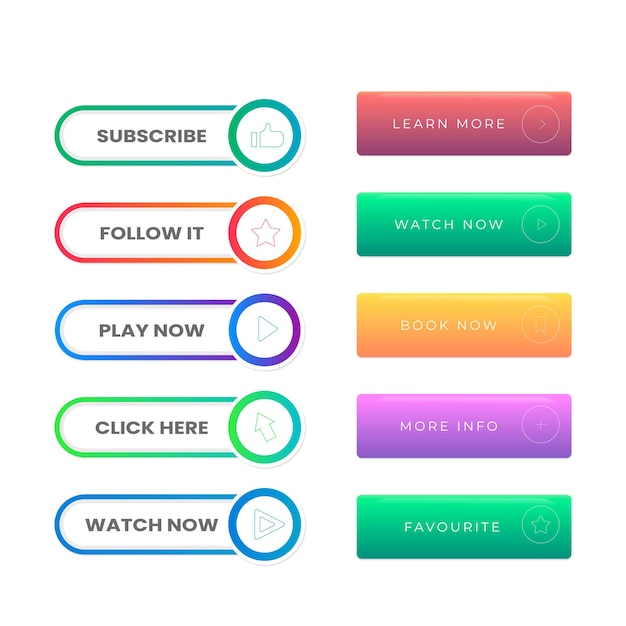 Set of vector modern trendy buttons Trendy colors on white background Read More learn more buy n