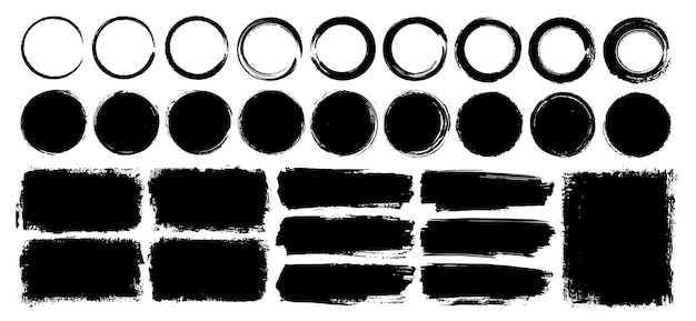 set of vector paint brush stroke and ink splash or watercolor splatter for grungy background design
