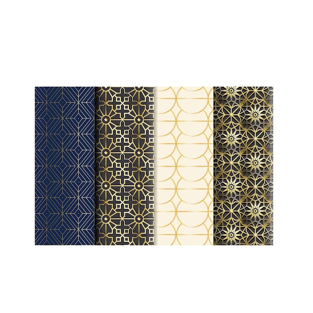 set of vector seamless luxury patterns collection of ornamental patterns in navy blue and gold colo