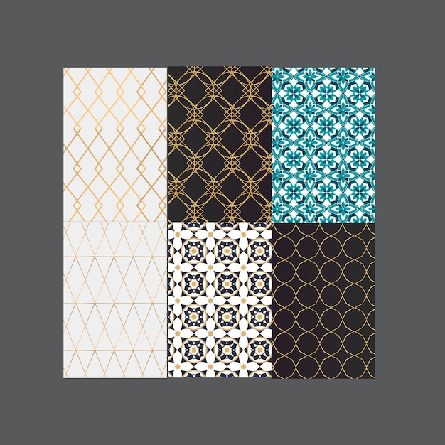 set of vector seamless luxury patterns collection of ornamental patterns in navy blue and gold colo