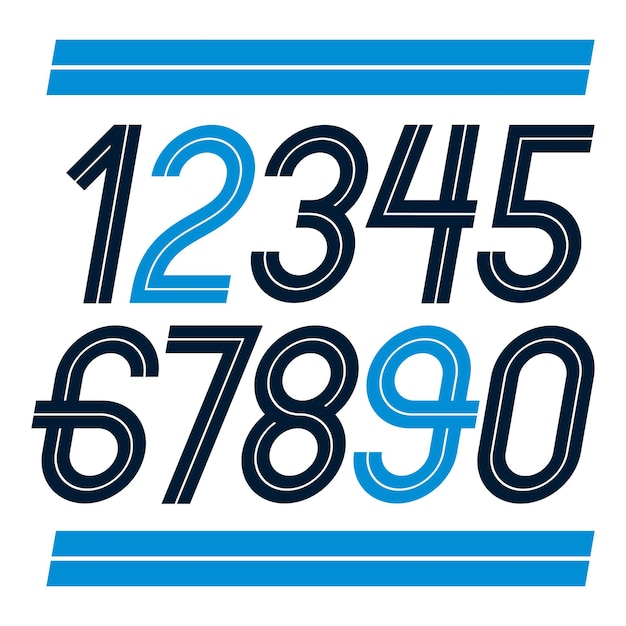 set of vector thin rounded numerals made with white lines, can be used as business logo design elements