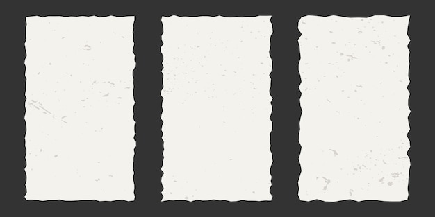 Set of vertical vintage torn rectangular paper sheets with jagged edges Ripped vector elements