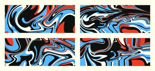 Set of wavy trippy patterns in psychedelic colors Vector abstract background