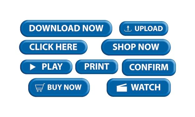 Set of web buttons for different purposes, 3D Button Icon Collection in Blue color.