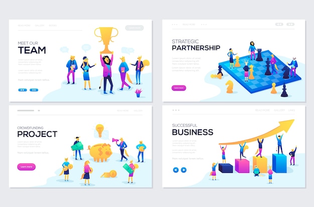 Set of web page design templates for our team, meeting and brainstorming, business success