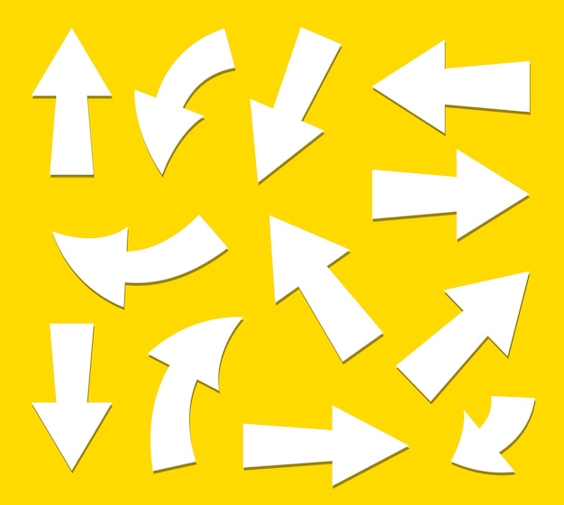 Set of white arrow vectors with different shapes and directions