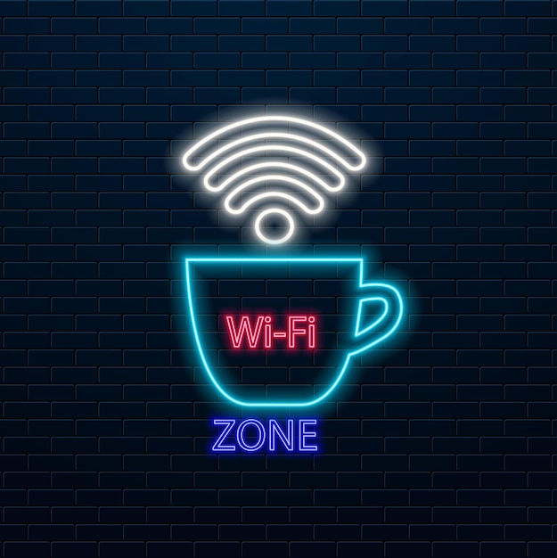 Set of Wifi neon signs Wireless internet logo Text with colorful glowing effect Eps10 vector