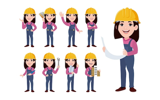 set of worker with different poses