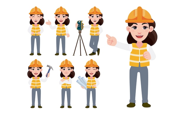 set of worker with different poses