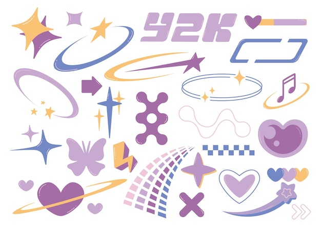 set of y2k design elements abstract minimalist decorative clip art