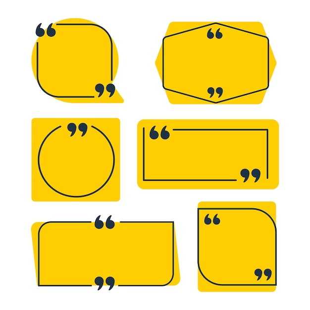 set of yellow quote frames with quotation marks is showing a blank space for text