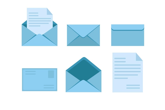 Set vector blue email and messaging email marketing campaign flat design icon vector illustration
