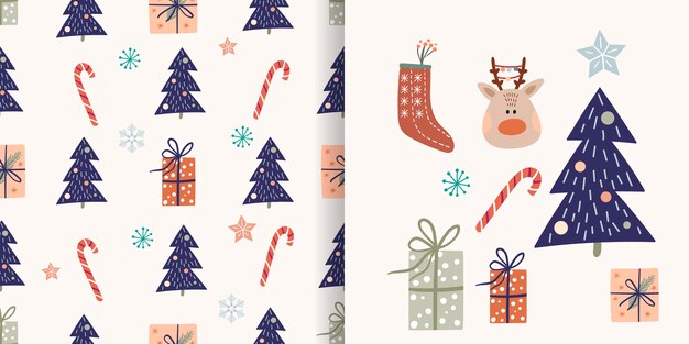 set with seamless pattern with winter elements