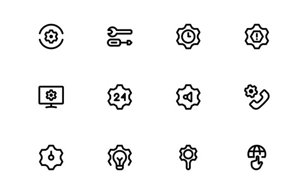 Settings Icon Pack Scalable Vector Graphics for Adjustment Optimization and FineTuning of Applications and Systems