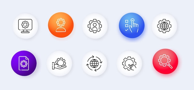 settings set icon gear hand hardware repair slider construction dropdown menu magnifier arrow fix control phone laptop download head neomorphism style vector line icon for advertising