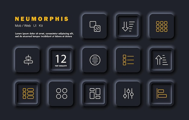 Settings sliders set line icon Change function parameters context menu sound Neomorphism style Vector line icon for business and advertising