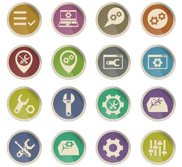 Settings vector icons in the form of round paper labels