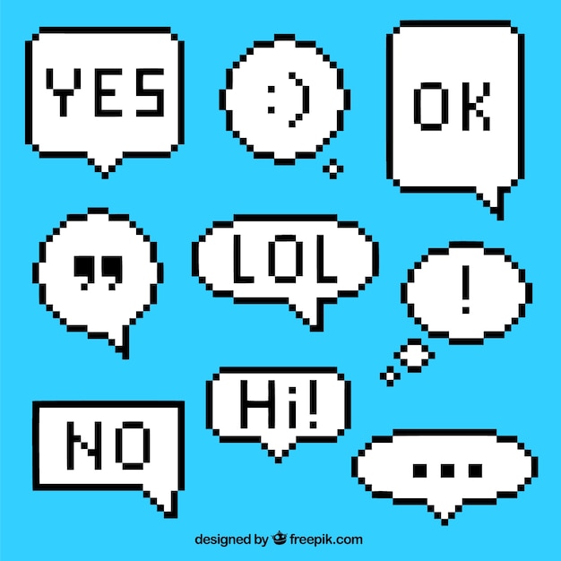 several pixelated dialog balloons with expressions